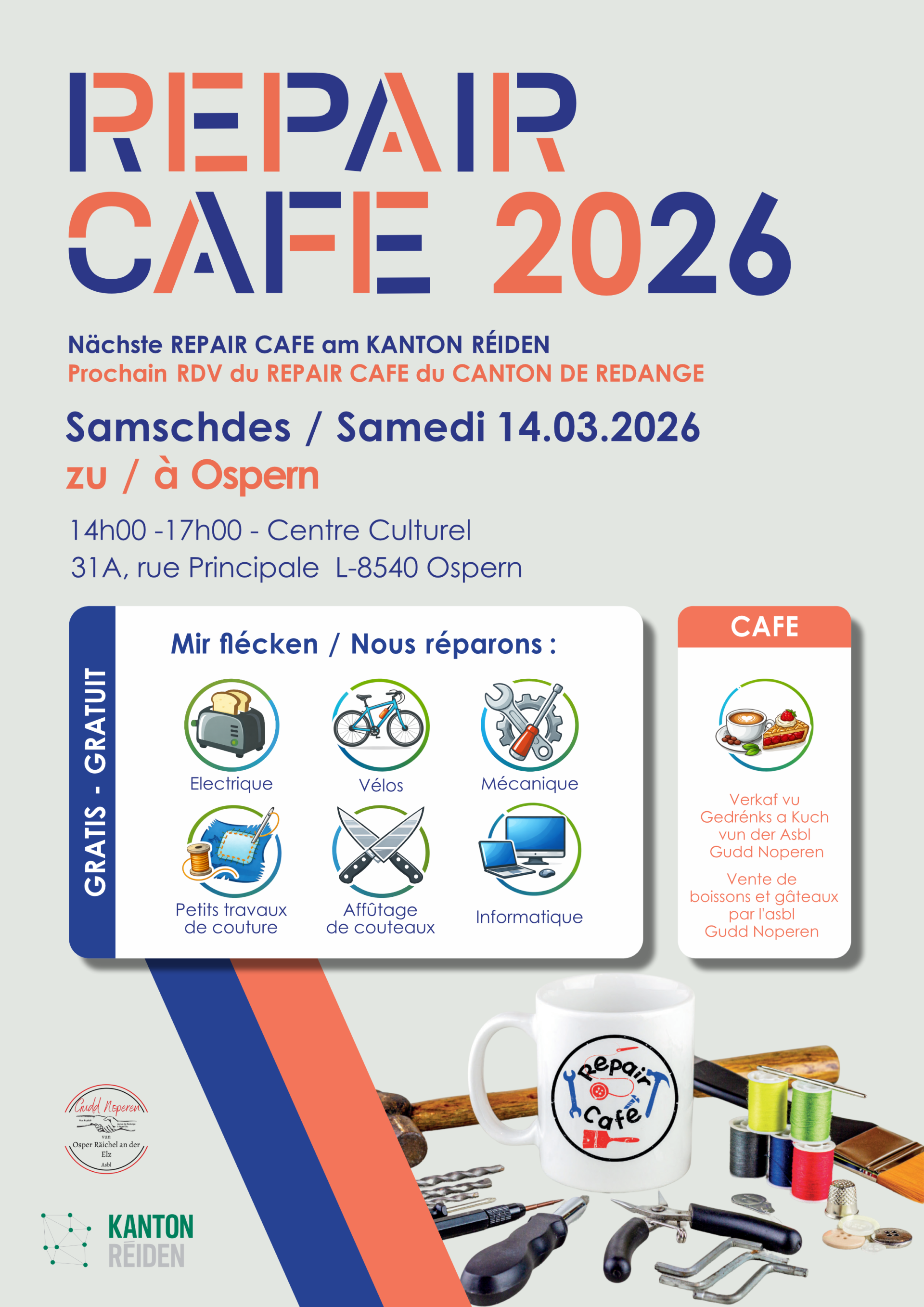 Repair Café 2026 zu Osper am Centre Polyvalent